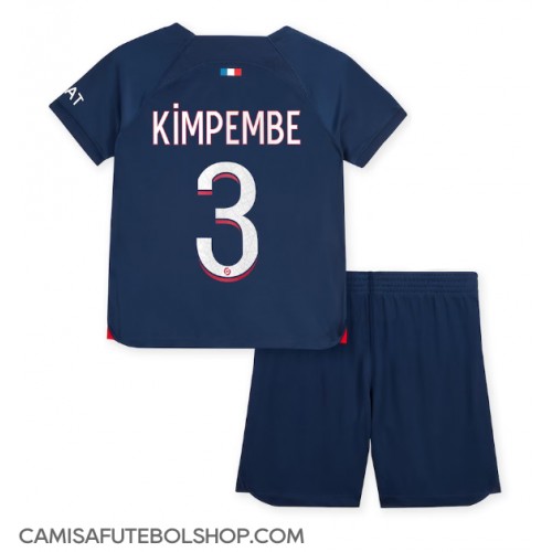 Camisa de time de futebol Paris Saint-Germain Presnel Kimpembe #3 Replicas 1º Equipamento Infantil 2023-24 Manga Curta (+ Calças curtas)
